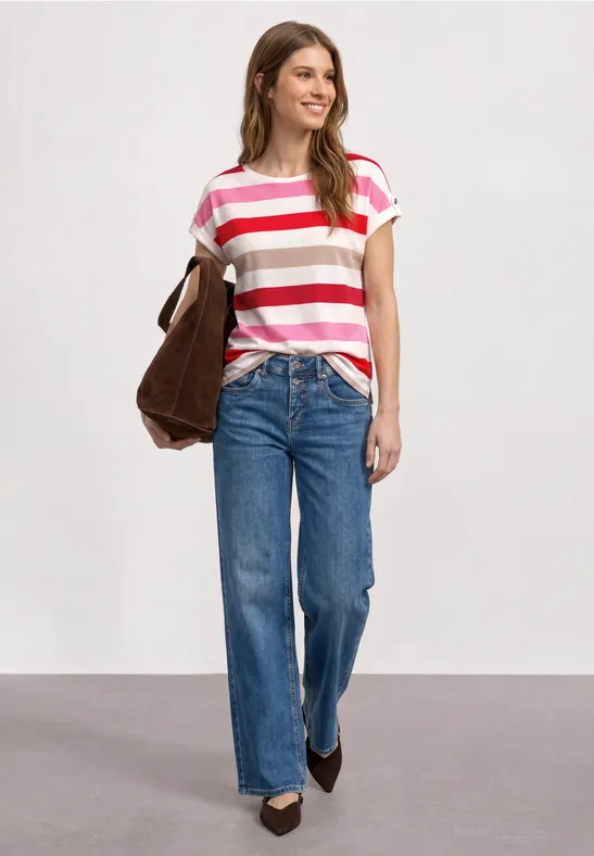 T-Shirt mit Rundhals und Knopfdetails salsa red