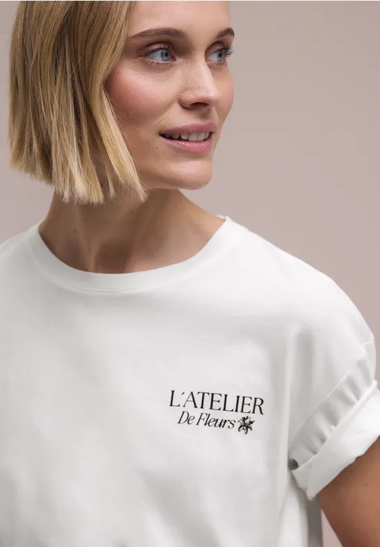 T-Shirt mit Rundhals und Backprint off white