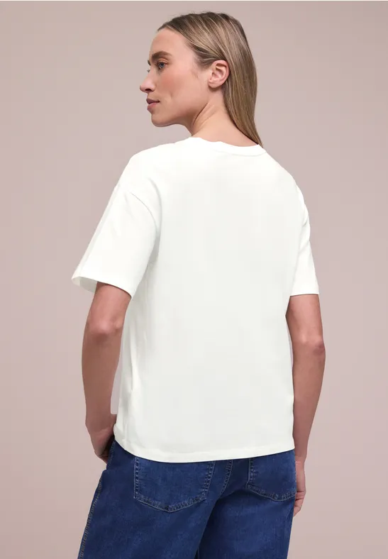 Kurzarmshirt mit Rundhals und Print off white