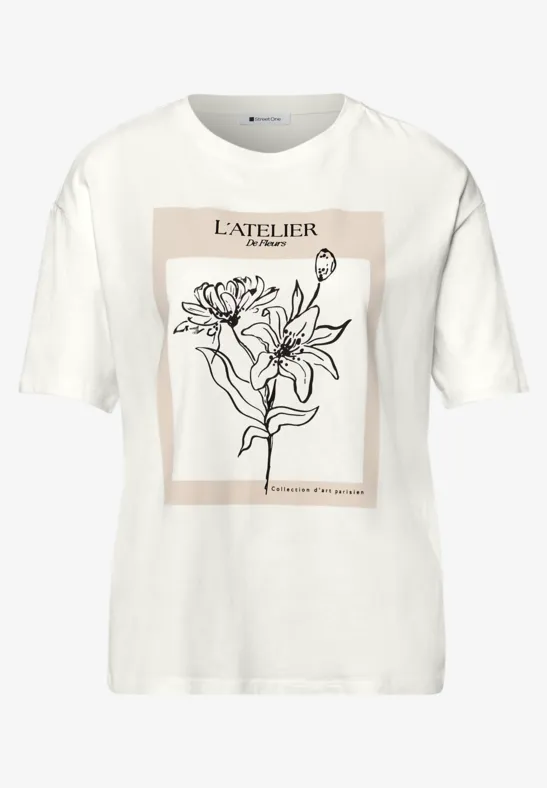 Kurzarmshirt mit Rundhals und Print off white
