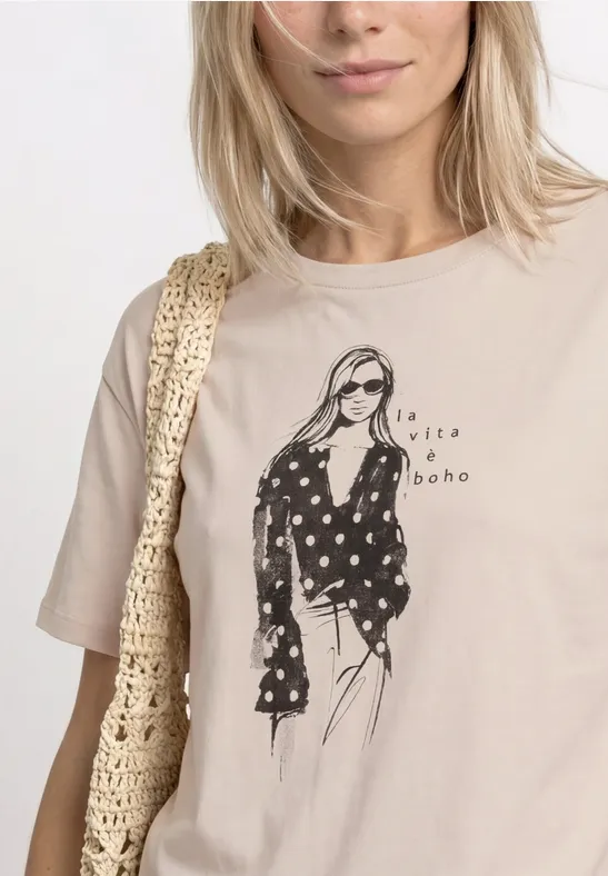 T-Shirt mit Rundhals und Print clay sand