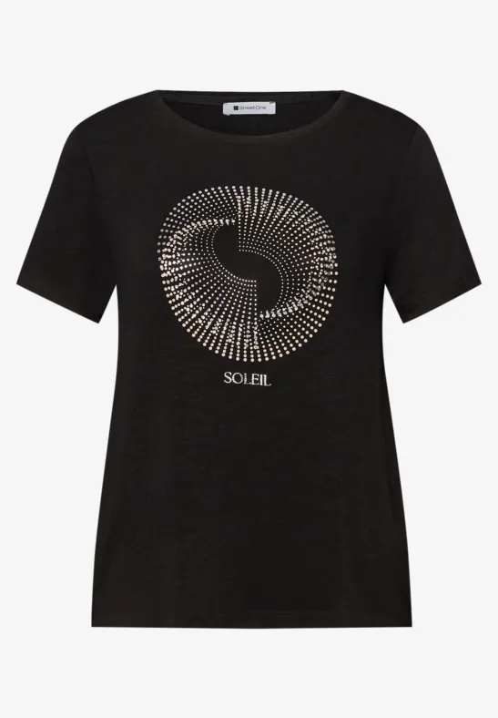 Shirt met korte mouwen, ronde hals en print Black