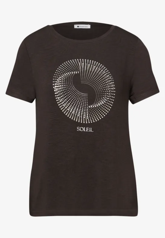 T-shirt à manches courtes avec col rond et imprimé espresso brown