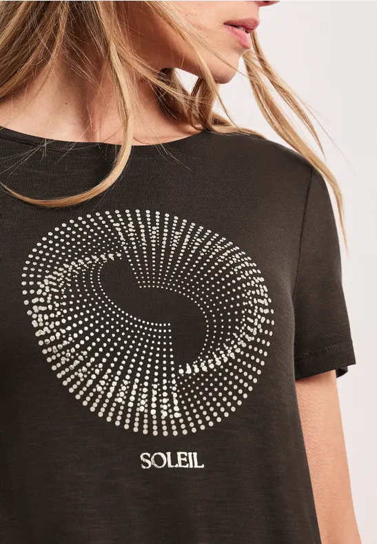 T-shirt à manches courtes avec col rond et imprimé espresso brown