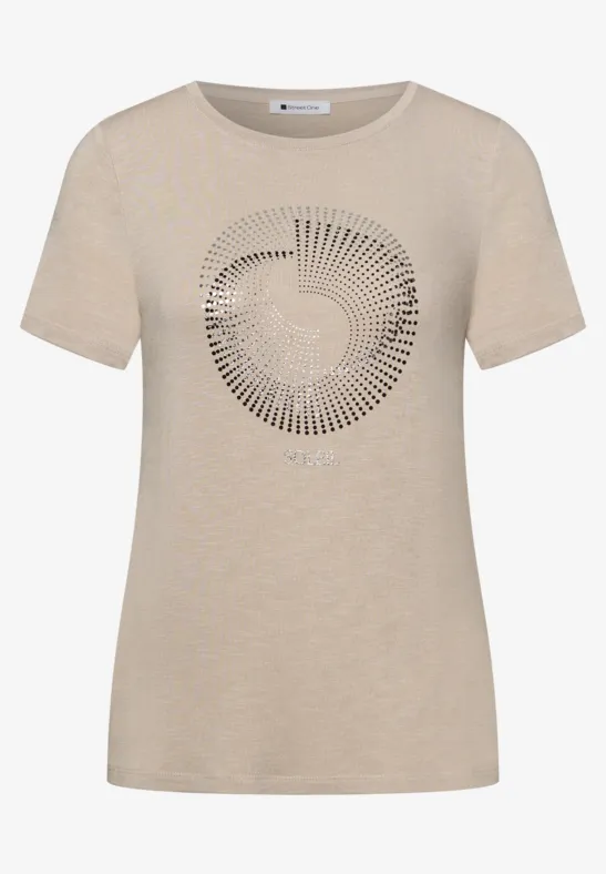 T-shirt à manches courtes avec col rond et imprimé clay sand