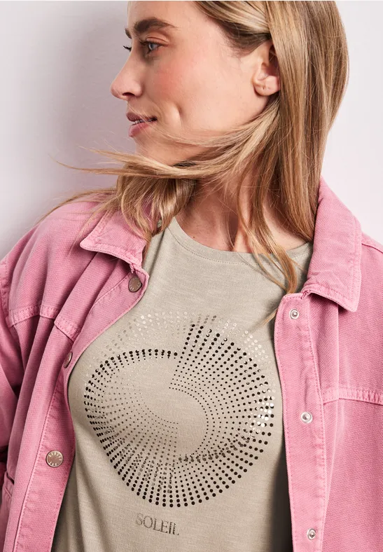 T-shirt à manches courtes avec col rond et imprimé clay sand