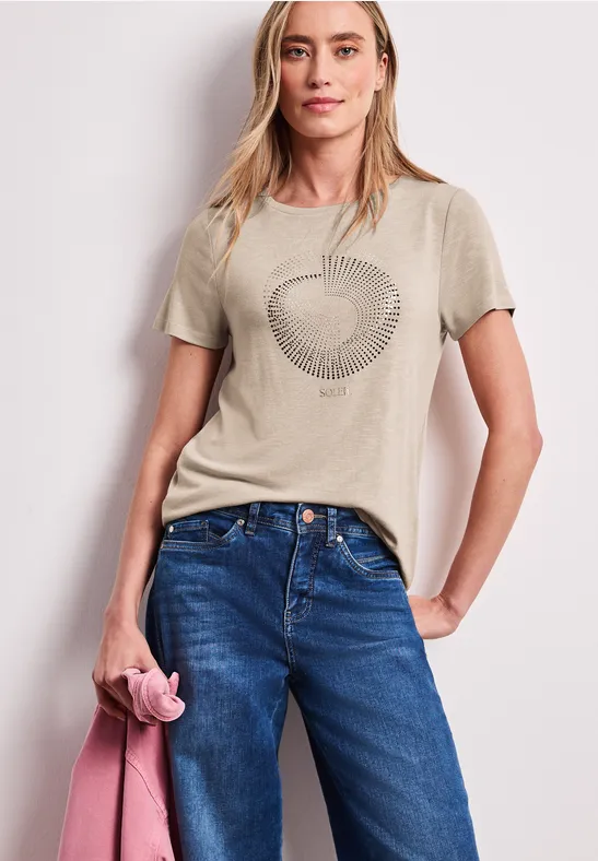T-shirt à manches courtes avec col rond et imprimé clay sand