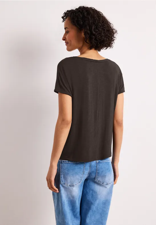 Shirt met korte mouwen en boothals espresso brown