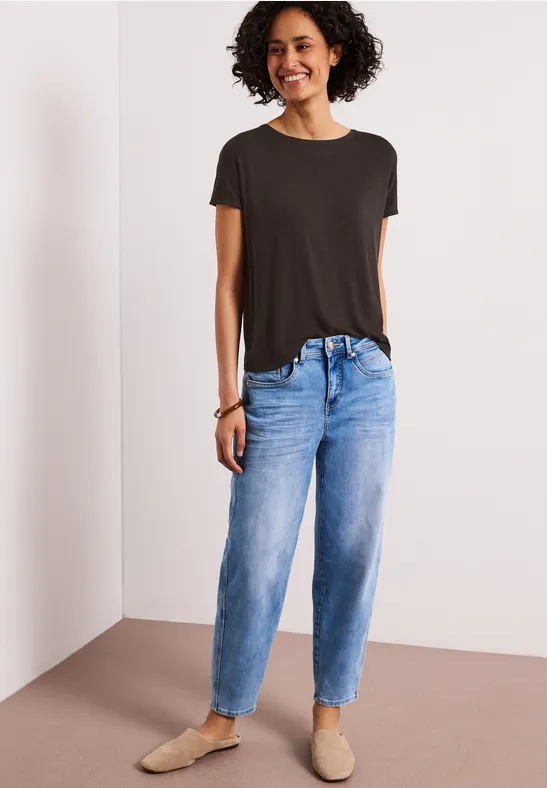 Shirt met korte mouwen en boothals espresso brown