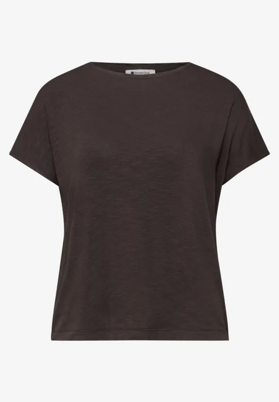 Shirt met korte mouwen en boothals espresso brown
