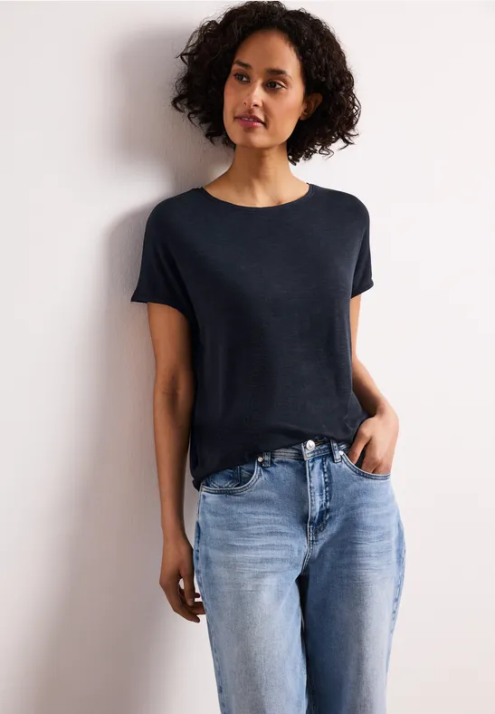 Shirt met korte mouwen en boothals shadowed navy