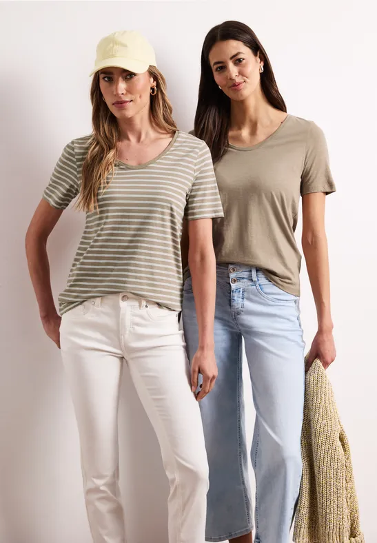 T-Shirts mit rounded V-Neck im 2er-Pack safari beige