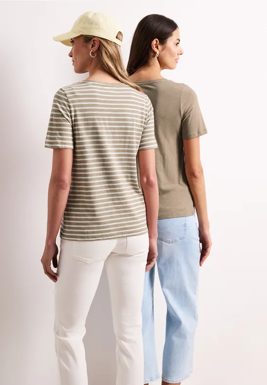 T-Shirts mit rounded V-Neck im 2er-Pack safari beige