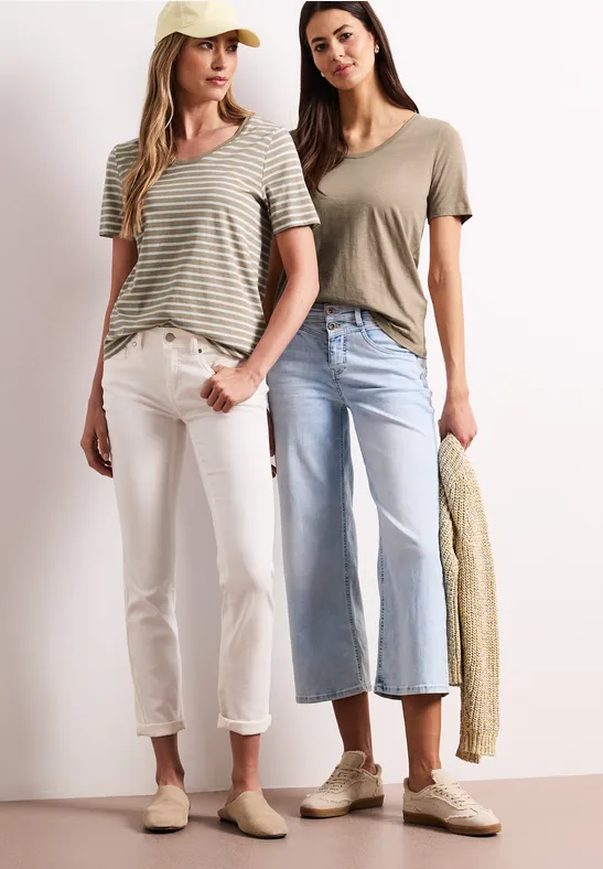 T-Shirts mit rounded V-Neck im 2er-Pack safari beige