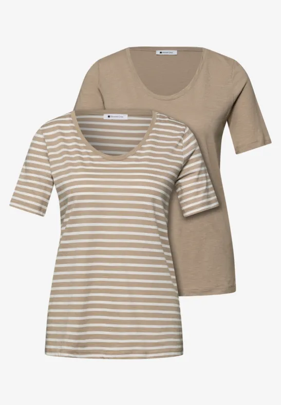 T-Shirts mit rounded V-Neck im 2er-Pack safari beige
