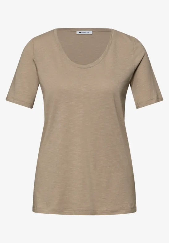 T-Shirts mit rounded V-Neck im 2er-Pack safari beige