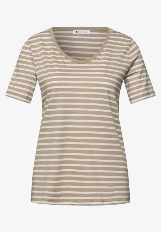 T-Shirts mit rounded V-Neck im 2er-Pack safari beige