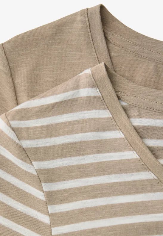 T-Shirts mit rounded V-Neck im 2er-Pack safari beige