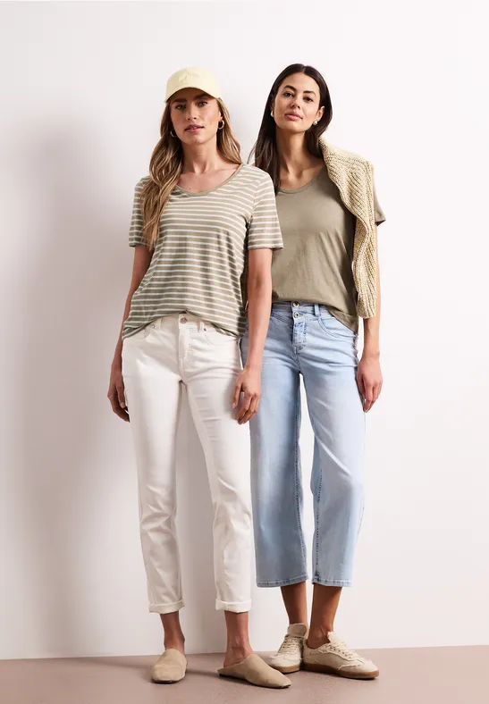 T-Shirts mit rounded V-Neck im 2er-Pack safari beige