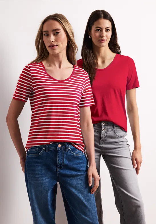 T-shirts avec col en V rond en pack de 2 salsa red