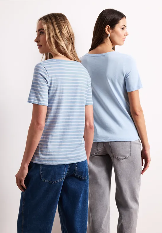 T-Shirts mit rounded V-Neck im 2er-Pack calm blue