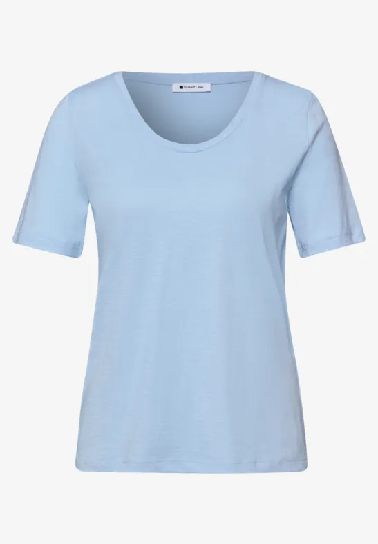 T-Shirts mit rounded V-Neck im 2er-Pack calm blue