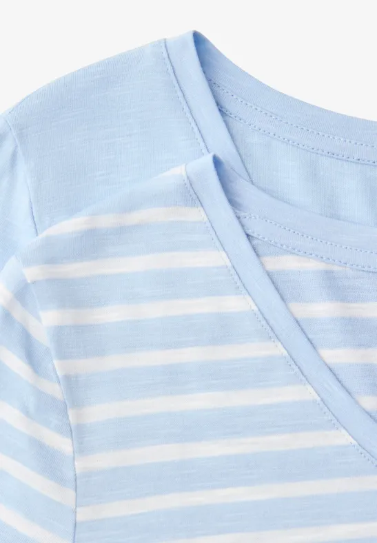 T-Shirts mit rounded V-Neck im 2er-Pack calm blue