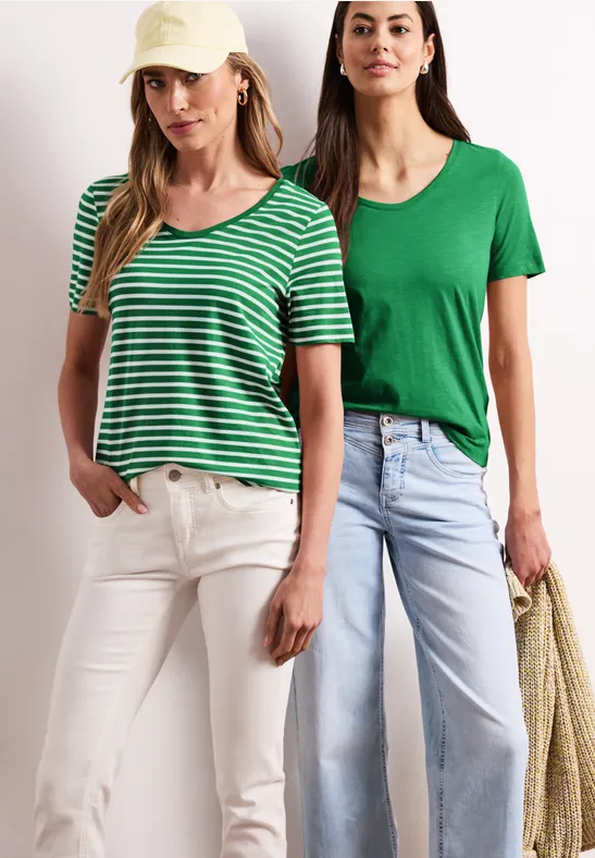 T-shirts avec col en V rond en pack de 2 ever green