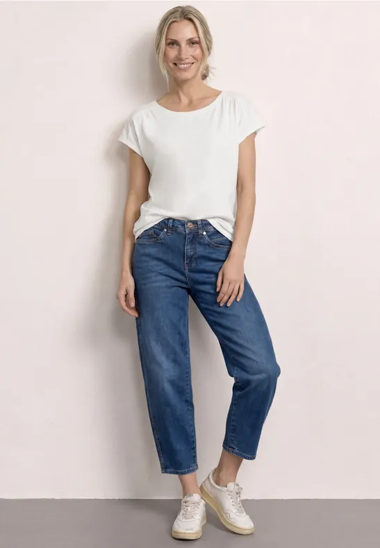 Shirt met ronde hals en rimpels off white