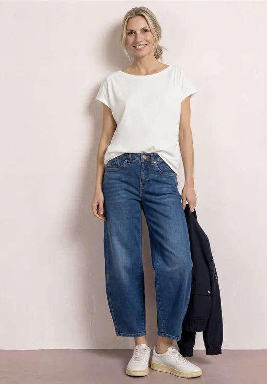 Shirt met ronde hals en rimpels off white