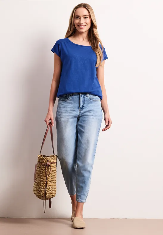 Shirt met ronde hals en rimpels amparo blue