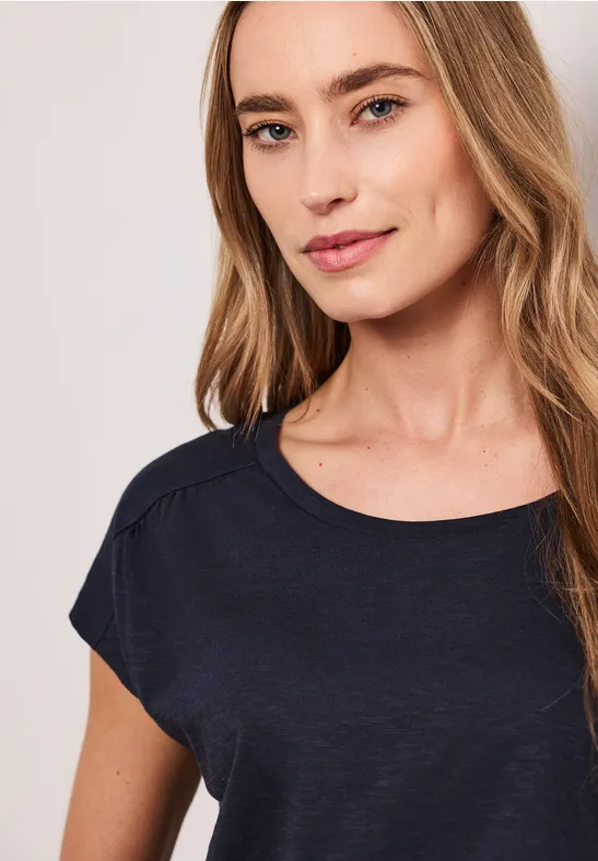 Shirt mit Rundhals und Raffung shadowed navy