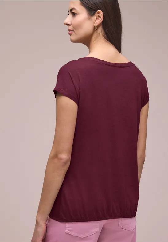 Shirt mit Rundhals und Raffung truffle red