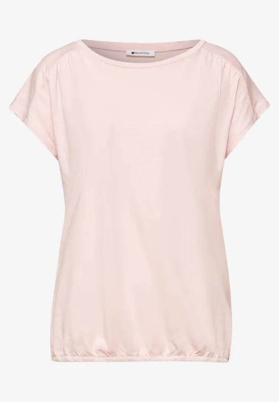 T-shirt à col rond et fronces minimal rose