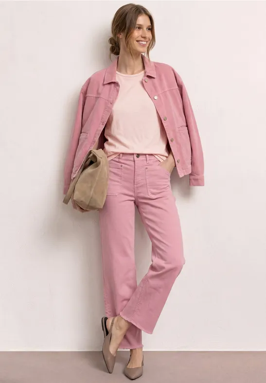 T-shirt à col rond et fronces minimal rose