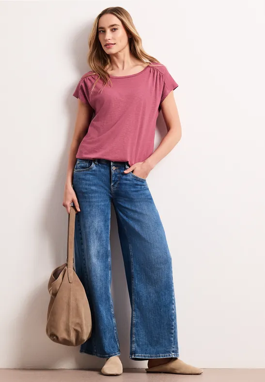 Shirt mit Rundhals und Raffung dark clouded blush