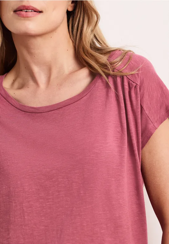 Shirt mit Rundhals und Raffung dark clouded blush