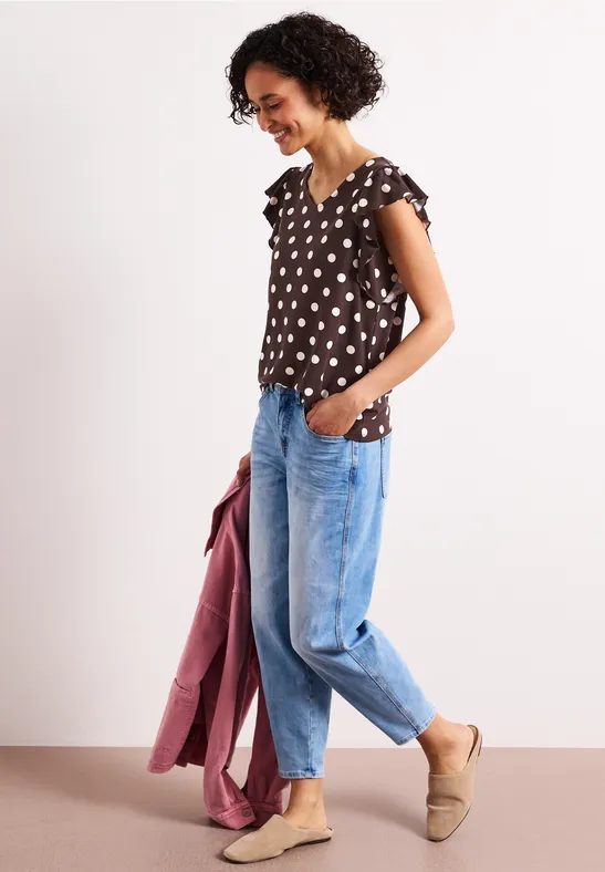 Shirt mit V-Neck und Volant-Ärmeln espresso brown