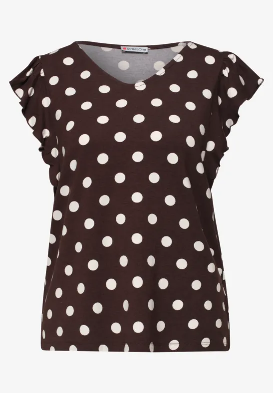 Shirt mit V-Neck und Volant-Ärmeln espresso brown