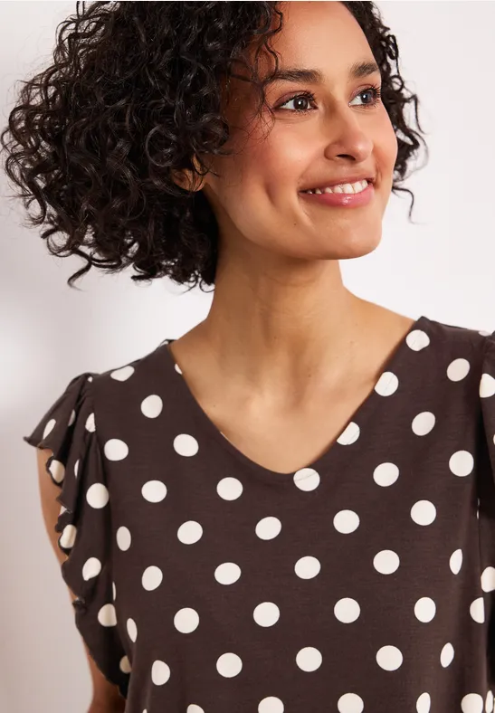 Shirt mit V-Neck und Volant-Ärmeln espresso brown