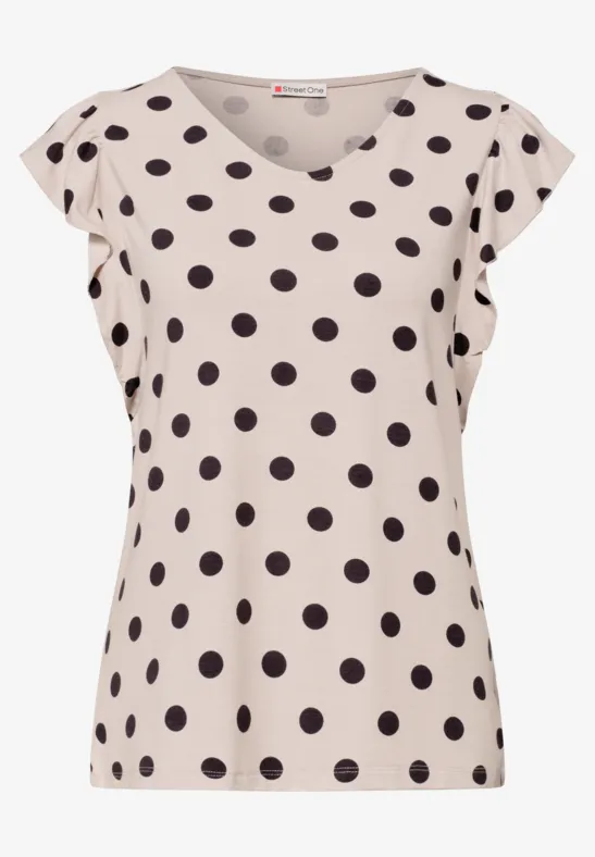 Shirt met V-hals en volantmouwen clay sand