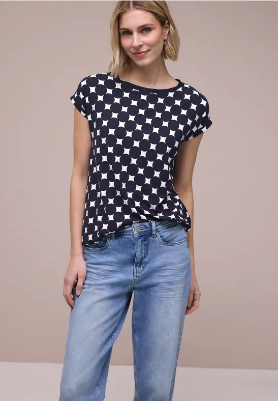 Shirt met boothals en print deep blue