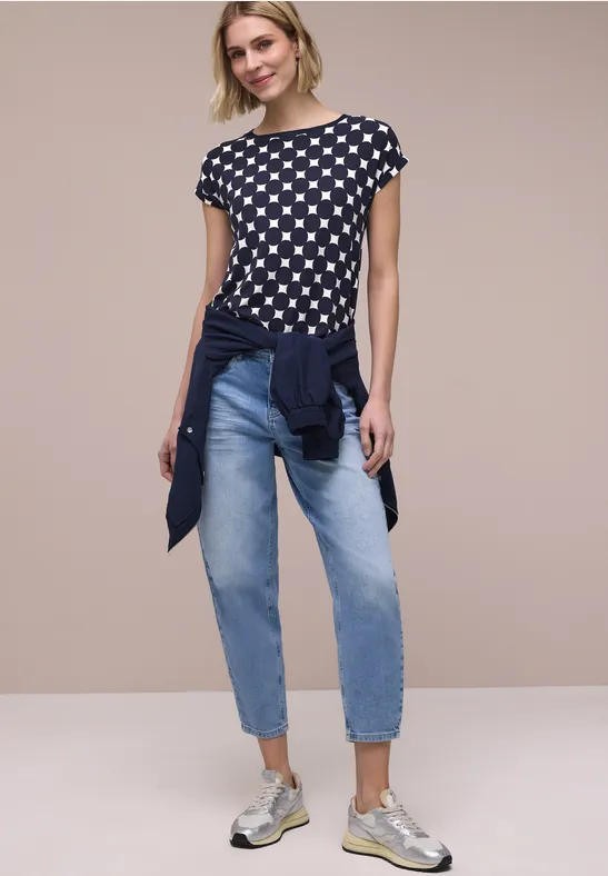 Shirt met boothals en print deep blue