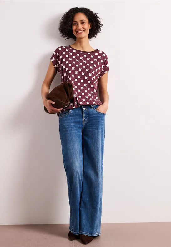 Shirt mit U-Boot-Ausschnitt und Print rustic rouge