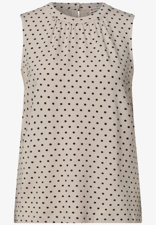 Ärmelloses Top mit kleinem Punktmuster in Beige und Schwarz