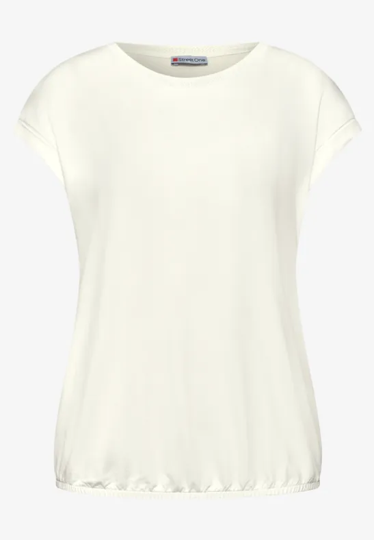 Weißes Damen-Shirt mit Rundhalsausschnitt und kurzen, leichten Ärmeln