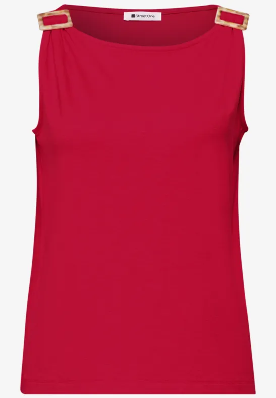 Top mit Rundhals und Schulterdetail salsa red