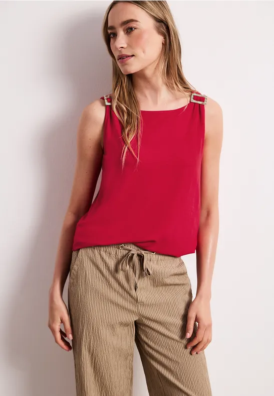 Top mit Rundhals und Schulterdetail salsa red
