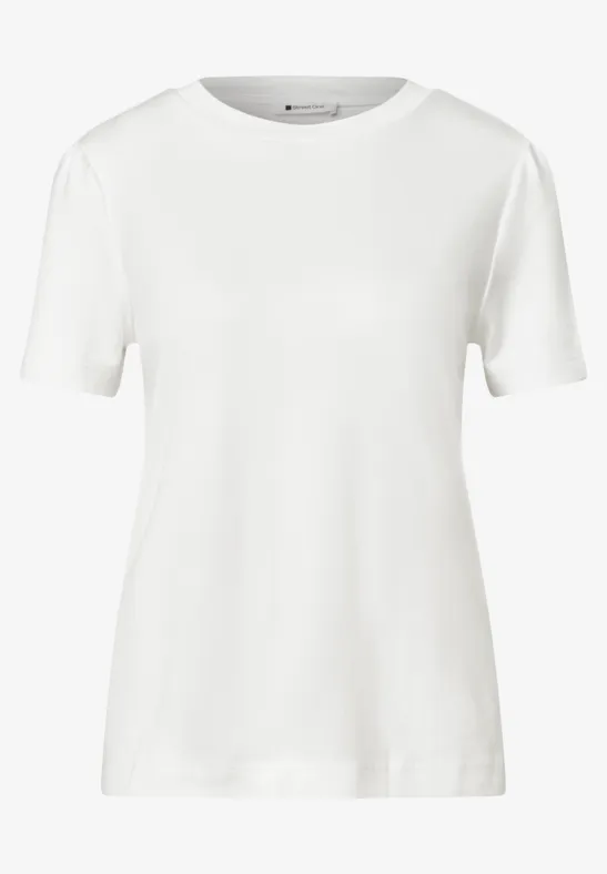 Schlichtes weißes T-Shirt mit kurzen Ärmeln.