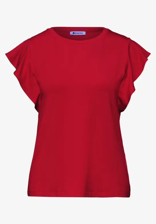 Rotes kurzärmliges Damen-Shirt mit Volantärmeln